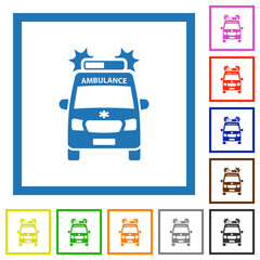 Canvas Print - Flashing ambulance car front view flat framed icons