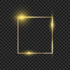 Wall Mural - gold luxury frame. golden square with glowing effect. trendy luxury magic shape. modern border. vect