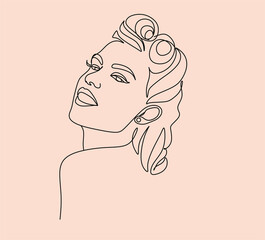 Woman face portrait line art vector. Minimalist female drawing