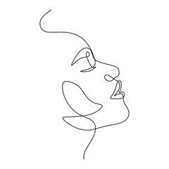 Wall Mural - Woman face portrait line art vector. Minimalist female drawing