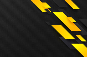 Wall Mural - abstract black background with dynamic yellow and black geometric pattern. modern futuristic corpora