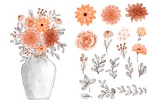Flower Orange And Leaves Isolated Clip Art And Vase Floral