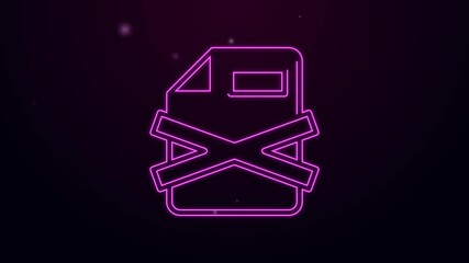 Poster - Glowing neon line Delete file document icon isolated on black background. Rejected document icon. Cross on paper. 4K Video motion graphic animation