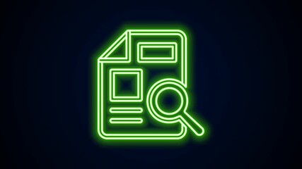 Poster - Glowing neon line Document with graph chart icon isolated on black background. Report text file icon. Accounting sign. Audit, analysis, planning. 4K Video motion graphic animation