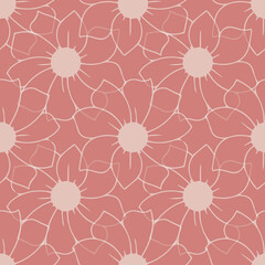 Poster - Hand drawn outline flower vector seamless repeat pattern print background