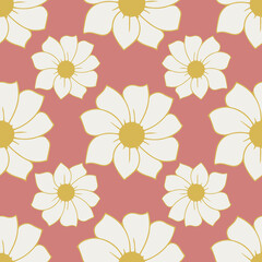 Poster - Hand drawn outline flower vector seamless repeat pattern print background
