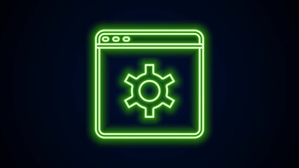 Poster - Glowing neon line Browser setting icon isolated on black background. Adjusting, service, maintenance, repair, fixing. 4K Video motion graphic animation