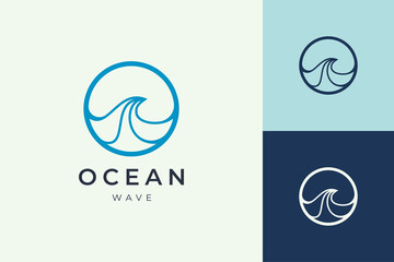 Water front or coast logo template in circle sea wave shape