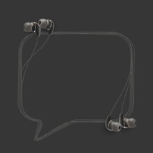 Innovative Music Quotation Template In Headphones Quotes Isolated On Backdrop. Creative Banner Illustration With Quote In A Frame Wire With Black Quotes. Speech Bubble Template Modern Headset Design.