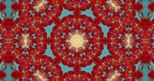 Abstract Kaleidoscope Ornament. Computerized Motion Graphics Of Multicolor Shapes And Patterns Emitting From The Center. Seamless Loops, Fractal Animation, Kaleidoscope