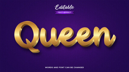 Wall Mural - Gold queen text effect. Editable 3d fancy font style perfect for logotype, heading or title 
