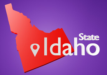 Wall Mural - Red Map of Idaho State. State silhouette with Idaho label. USA region logo. Concept of trip to city of Idaho. Regions of United States of America. USA region map. Travels across America. 3d image