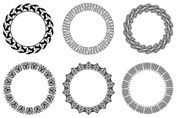 Sticker - Vector circle frame set. Collection of black circular frames isolated on white background. Decorative abstractrouned borders collection.