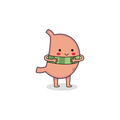 Cute human organ stomach cartoon character wearing a green scarf