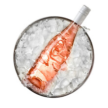 Rose Wine Bottle In A Ice Cooler, Top View