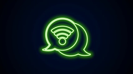 Poster - Glowing neon line Wi-Fi wireless internet network symbol icon isolated on black background. 4K Video motion graphic animation