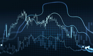 Poster - Graph waves and symbolic charts in dark blue