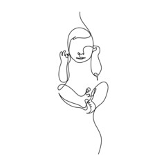 Poster - One line drawing illustration of a baby. VectorAbstract minimalist line drawing of small cute baby sleeping