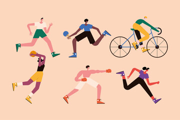 Wall Mural - six persons practicing sports