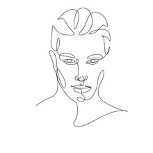 Men Line Art Vector. Continuous One Line Drawing Of Man Portrait. Hairstyle. Fashionable Men's Style.