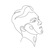 Men Line Art Vector. Continuous One Line Drawing Of Man Portrait. Hairstyle. Fashionable Men's Style.