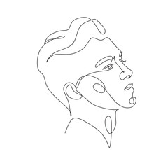 Sticker - Men line art vector. Continuous one line drawing of man portrait. Hairstyle. Fashionable men's style.