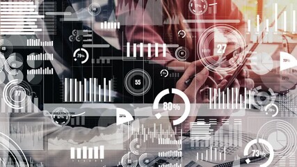 Poster - conceptual business dashboard for financial data analysis . 3d render computer graphic .