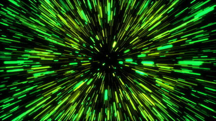 Poster - 3d rendering hyper jump into another galaxy. Speed of light, neon glowing rays in motion, movement through stars. Computer generated abstract modern cosmic background.