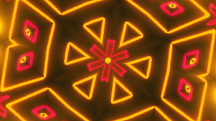 Poster - Beautiful abstract symmetry kaleidoscope with shiny neon lines, 3d rendering backdrop, computer generating background