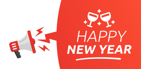 Poster - Megaphone with Happy New Year text.