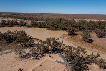 Poster - Aerial view of Cooper creek,Queensland at the famous Dig Tree.