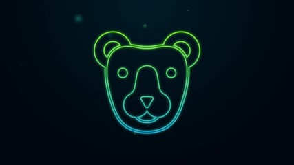 Wall Mural - Glowing neon line Bear head icon isolated on black background. 4K Video motion graphic animation