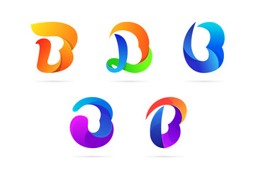 Wall Mural - Set of the colorful letter B logo design. 3d initial collection