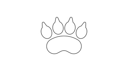 Sticker - Black line Bear paw footprint icon isolated on white background. 4K Video motion graphic animation