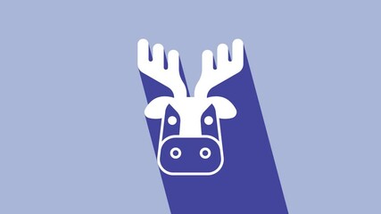 Wall Mural - White Deer head with antlers icon isolated on purple background. 4K Video motion graphic animation