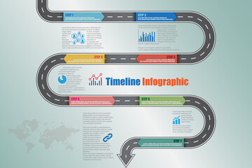 Wall Mural - Business roadmap timeline infographic flat vertical design template with step labels for background element modern diagram process technology marketing data presentation chart Vector illustration