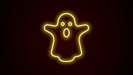 Sticker - Glowing neon line Ghost icon isolated on black background. Happy Halloween party. 4K Video motion graphic animation