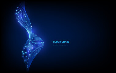 Poster - block chain network circle ring movement line in blue light concept, vector illustration