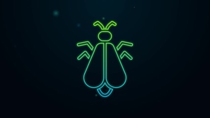 Sticker - Glowing neon line Mosquito icon isolated on black background. 4K Video motion graphic animation