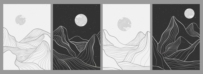 Canvas Print - Mountain line art on set, Abstract mountain contemporary aesthetic backgrounds landscapes. use for print art, cover, invitation background, fabric. Vector illustration