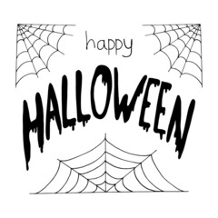 Wall Mural - happy halloween lettering and spider web hand drawn doodle. card, invitation tamplate. vector, scandinavian, nordic, minimalism, monochrome. print, sticker, decor, poster.