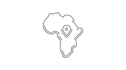 Wall Mural - Black line Map of Africa icon isolated on white background. 4K Video motion graphic animation