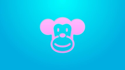 Sticker - Pink line Monkey icon isolated on blue background. Animal symbol. 4K Video motion graphic animation