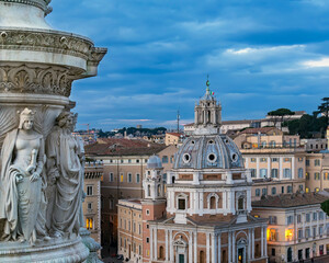 Santa Maria di Loreto church in in piazza di Venezia (square of Venice) and the huge marble stone base of Victor Emmanuel II statue, as seen from the Altar of the Fatherland, Rome, Italy
