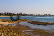 Kurnell National Park Sculpture on the rocky foreshore with the bay in the background. No people, space for copy.