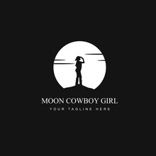 Modern Moon Cowboy Girl Silhouette Logo