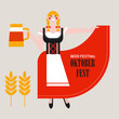 Oktoberfest. A German girl in a national costume with a beer mug. Vector illustration. Beer festival.