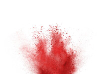 Red Splashes Powder On White Background.