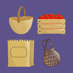 Poster - set of basket and paper bag