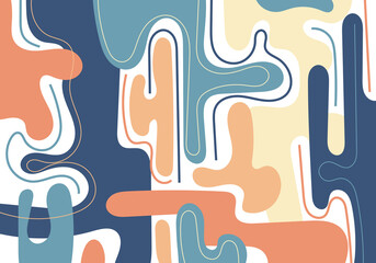 Wall Mural - abstract pattern hand drawn blue and orange organic dynamic shapes